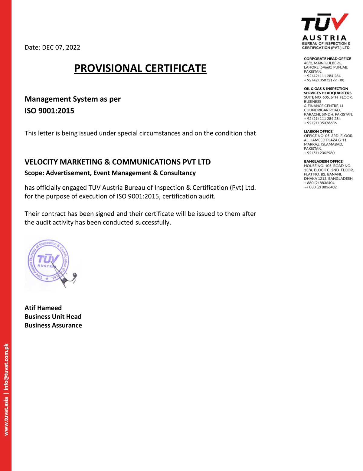 ISO 9001:2015 Certificate